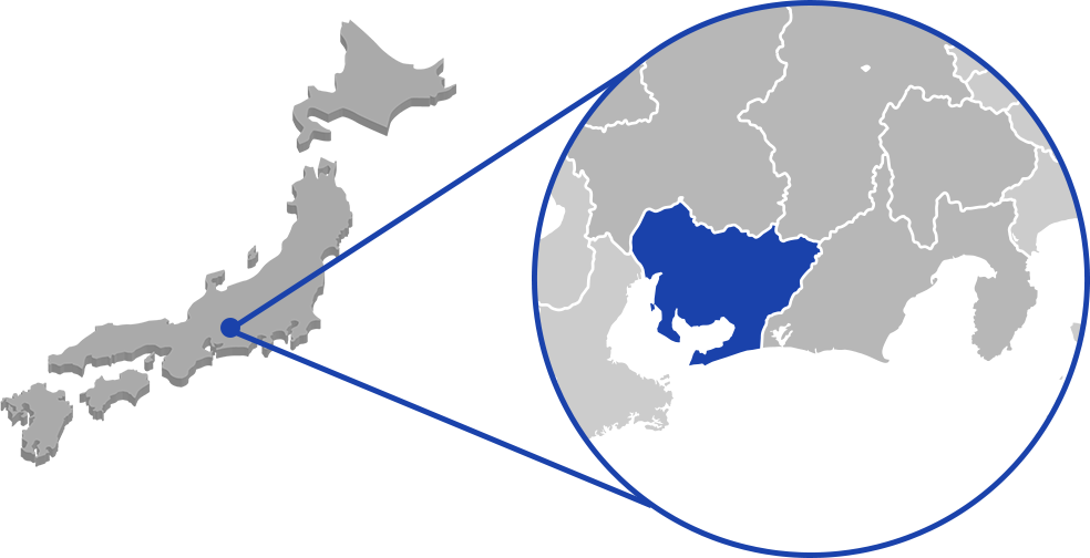 愛知周辺が拡大された日本地図