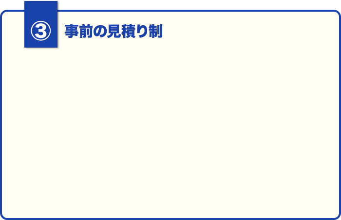 ①事前の見積もり制