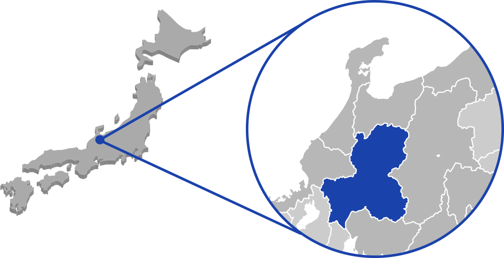 岐阜周辺が拡大された日本地図