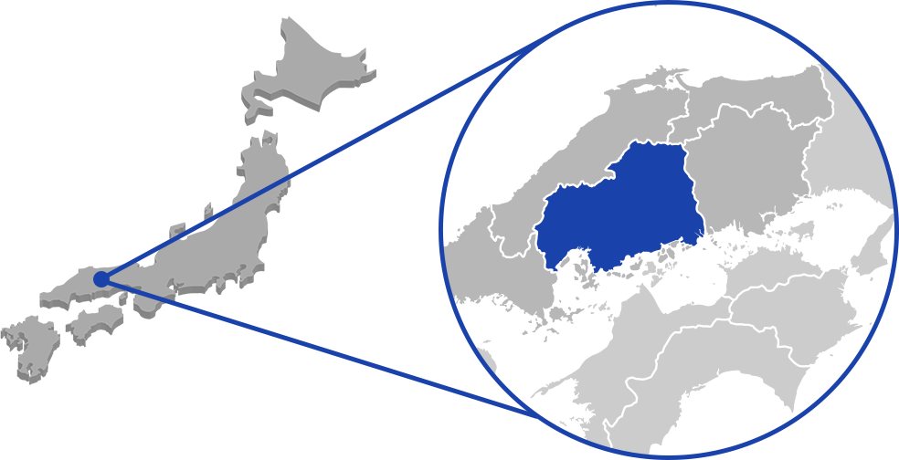 広島周辺が拡大された日本地図