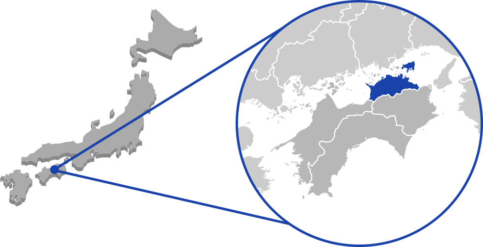 香川周辺が拡大された日本地図