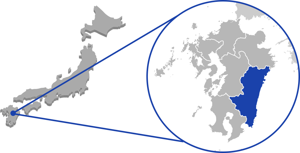 宮崎周辺が拡大された日本地図