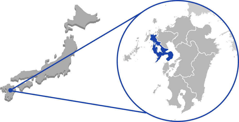 長崎周辺が拡大された日本地図