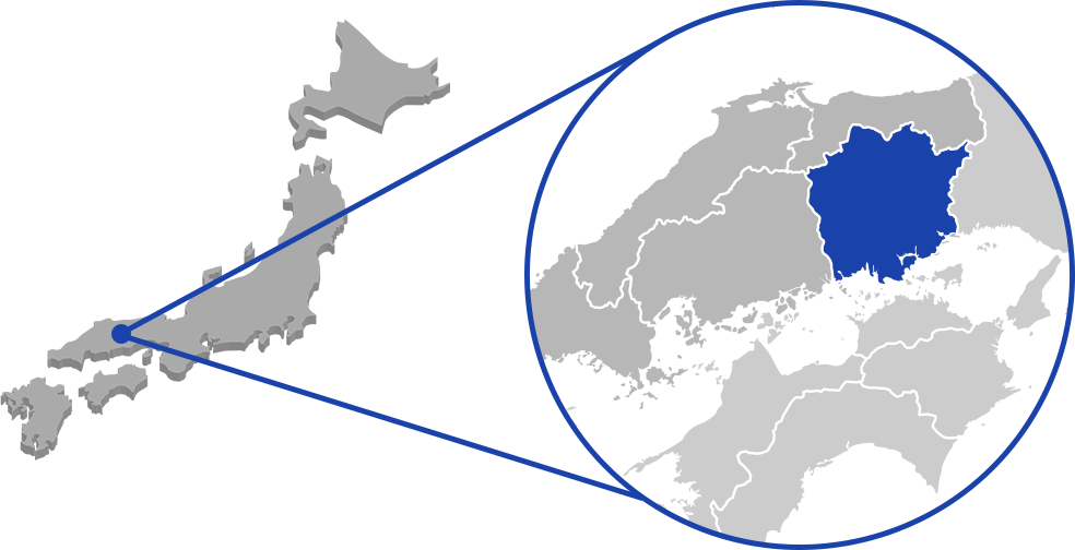 岡山周辺が拡大された日本地図