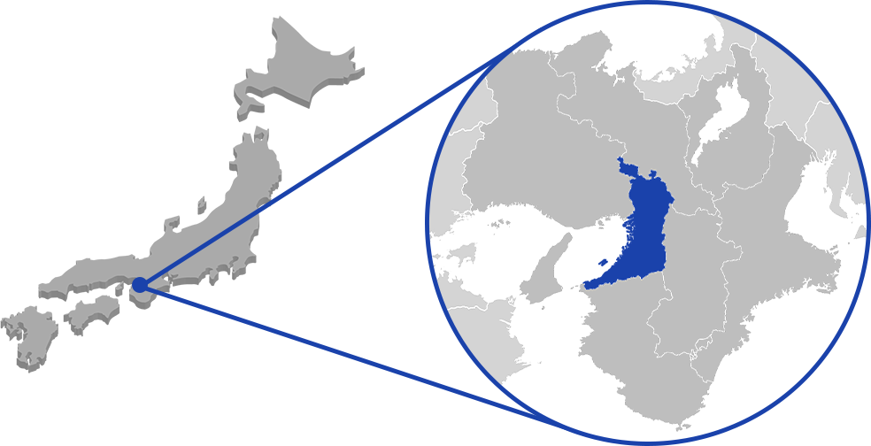 大阪周辺が拡大された日本地図