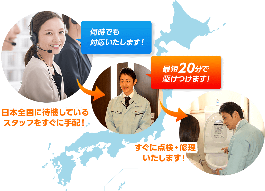 スタッフをすぐ手配、すぐに点検・修理